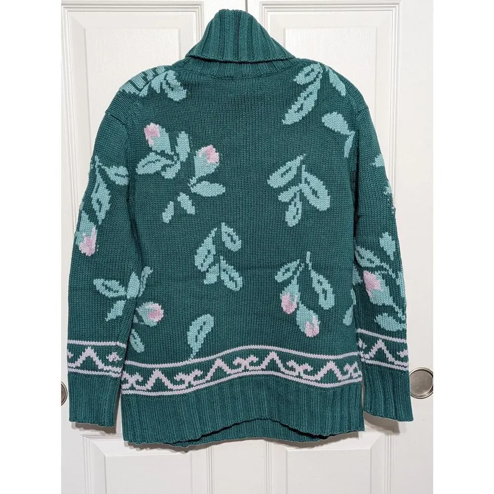 Tuckernuck Juniper Green Dahlia Turtleneck Sweater XS Floral Intarsia Knit NWT